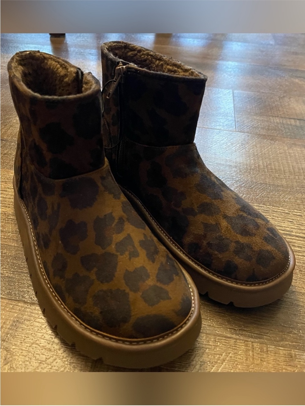 Universal Thread Leopard Print Faux Fur-Lined Ankle Booties - Brown/Black